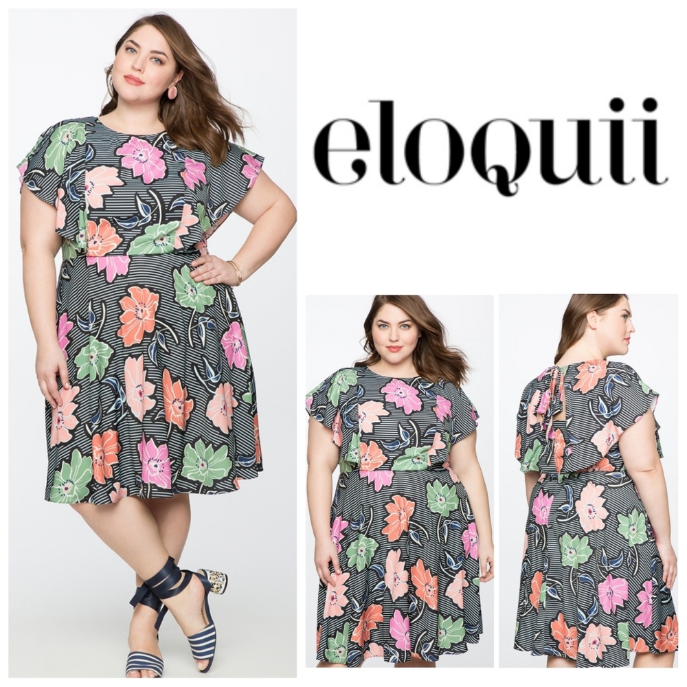 ELOQUII Floral Fit and Flare Dress